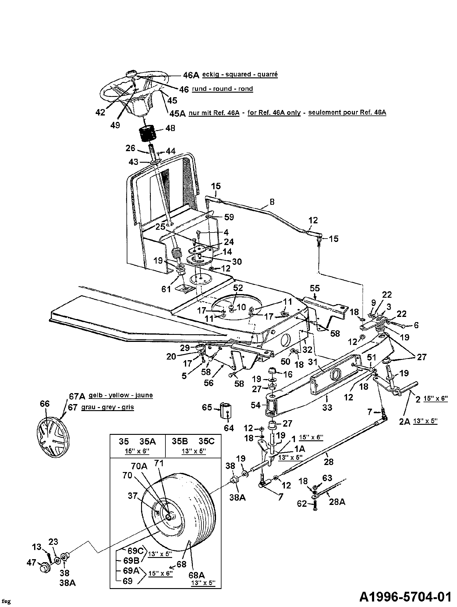 MTD, Rasentraktoren, J 125, 136L450C678 (1996), Vorderachse, MTD Ersatzteil-Zeichnungen