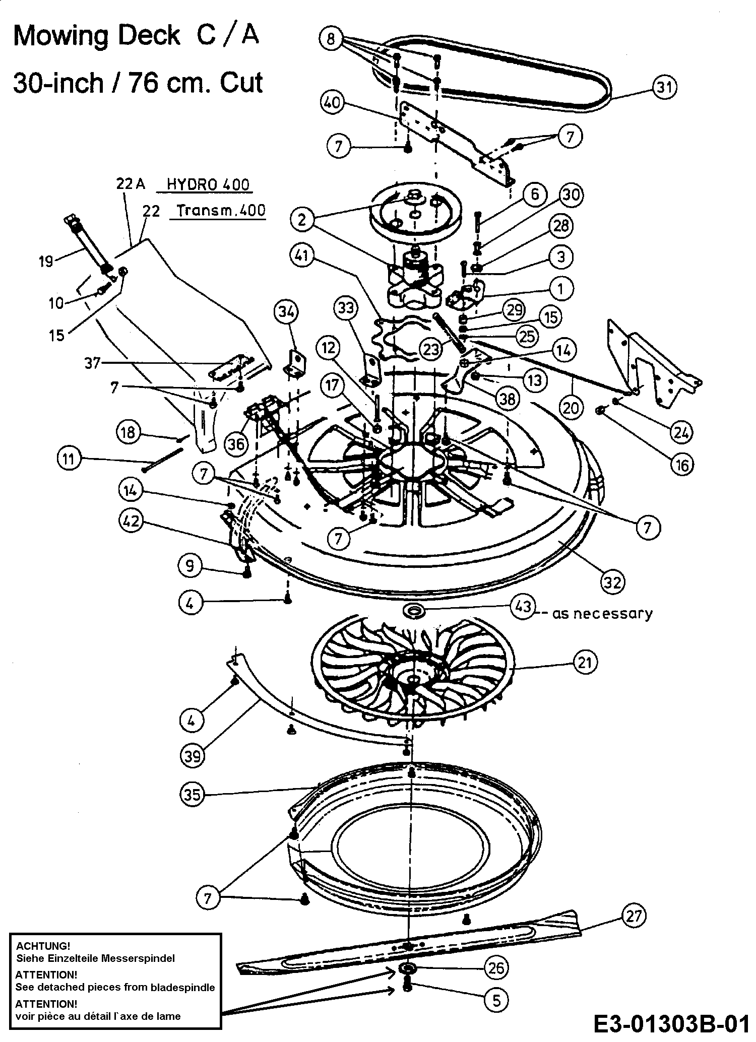 Raiffeisen, Rasentraktoren, RMH 12-76, 13AC452C628 (1997), Mähwerk C (30"/76cm), MTD Ersatzteil-Zeichnungen