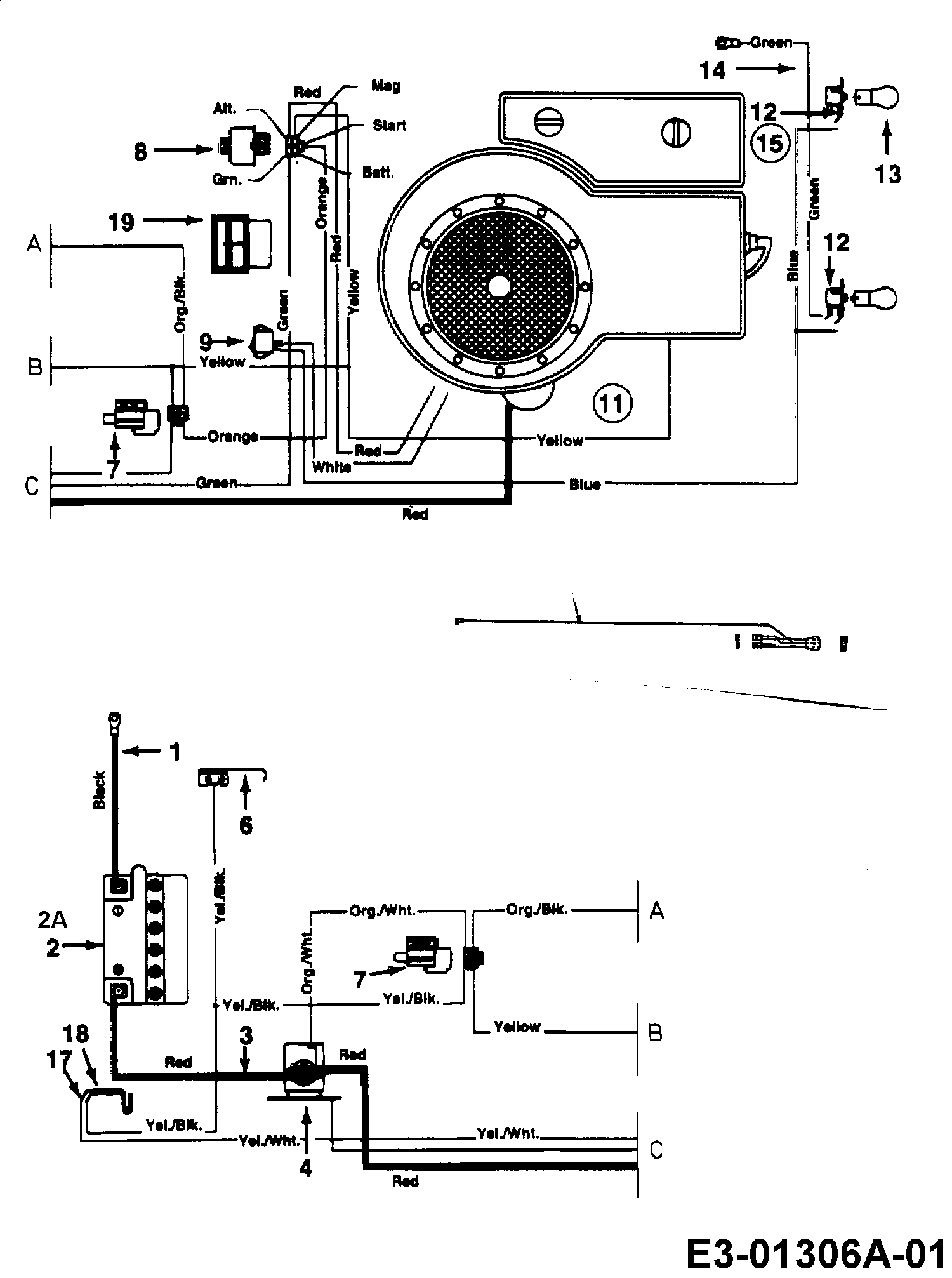 Raiffeisen, Rasentraktoren, RMS 13-91, 13AL472E628 (1997), Schaltplan Einzylinder, MTD Ersatzteil-Zeichnungen
