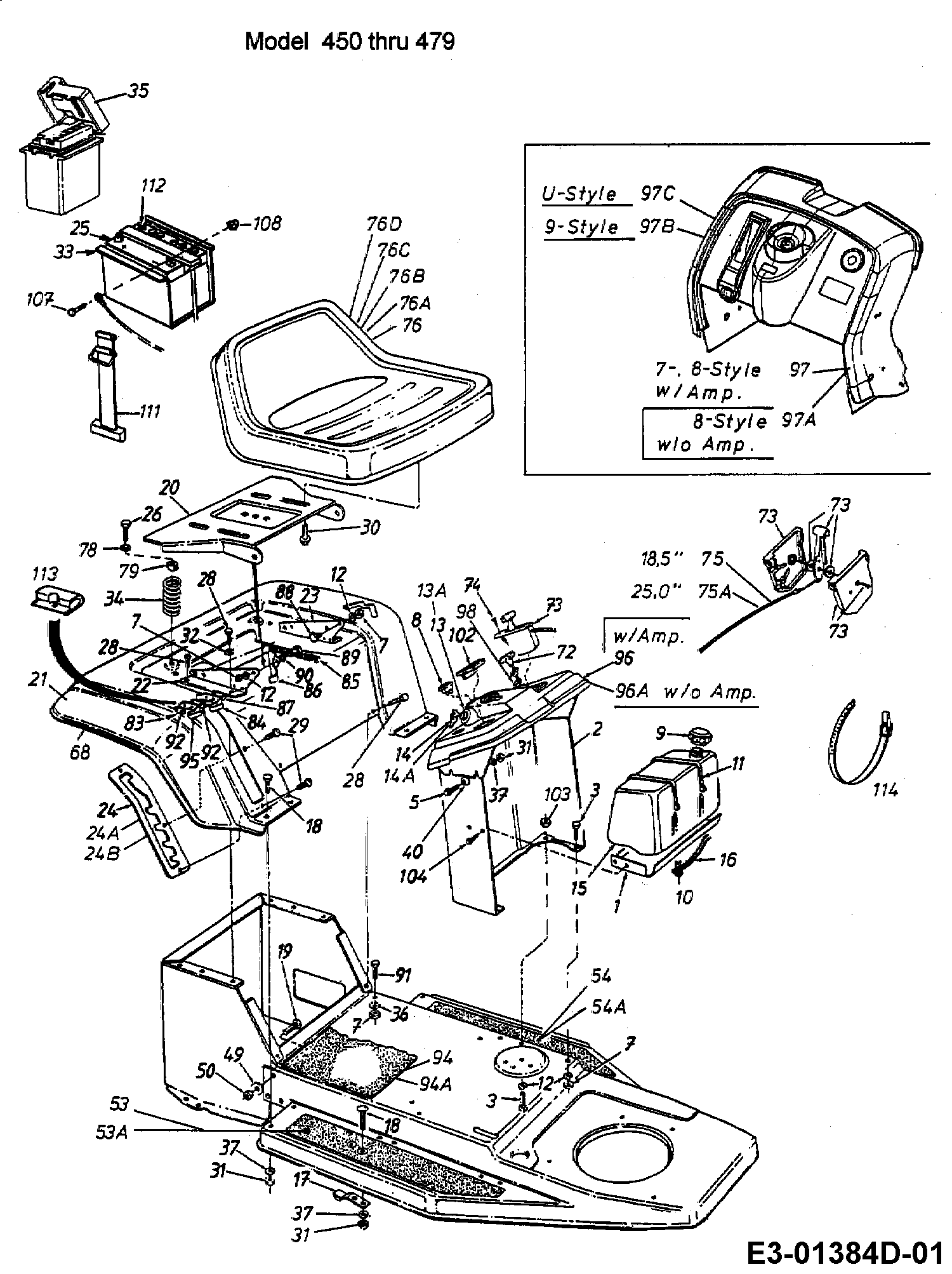 Yard-Man, Rasentraktoren, TF 4130, 13BA473F643 (1999), Armaturenbrett, Sitz, Tank, MTD Ersatzteil-Zeichnungen