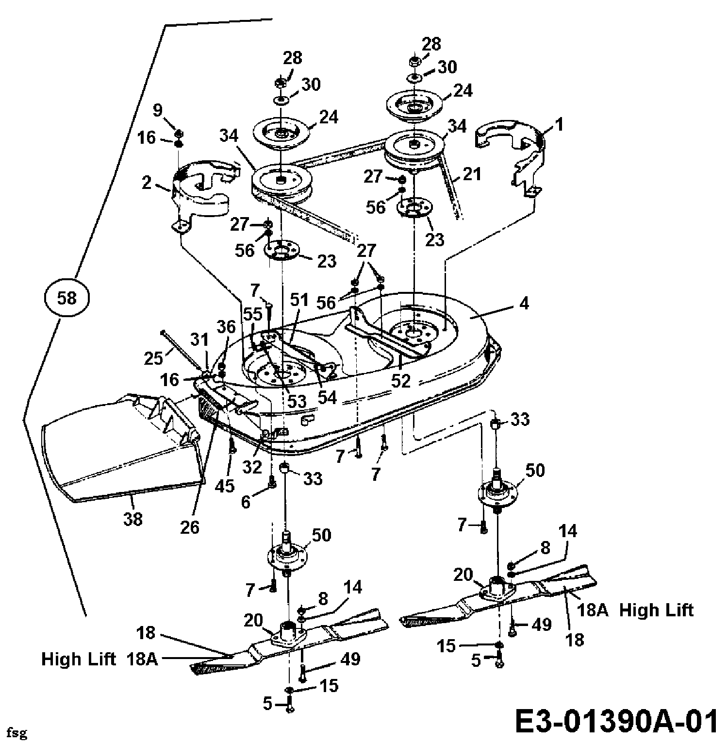 Raiffeisen, Rasentraktoren, RMS 12-81, 13AC452D628 (2000), Mähwerk D (32"/81cm), MTD Ersatzteil-Zeichnungen