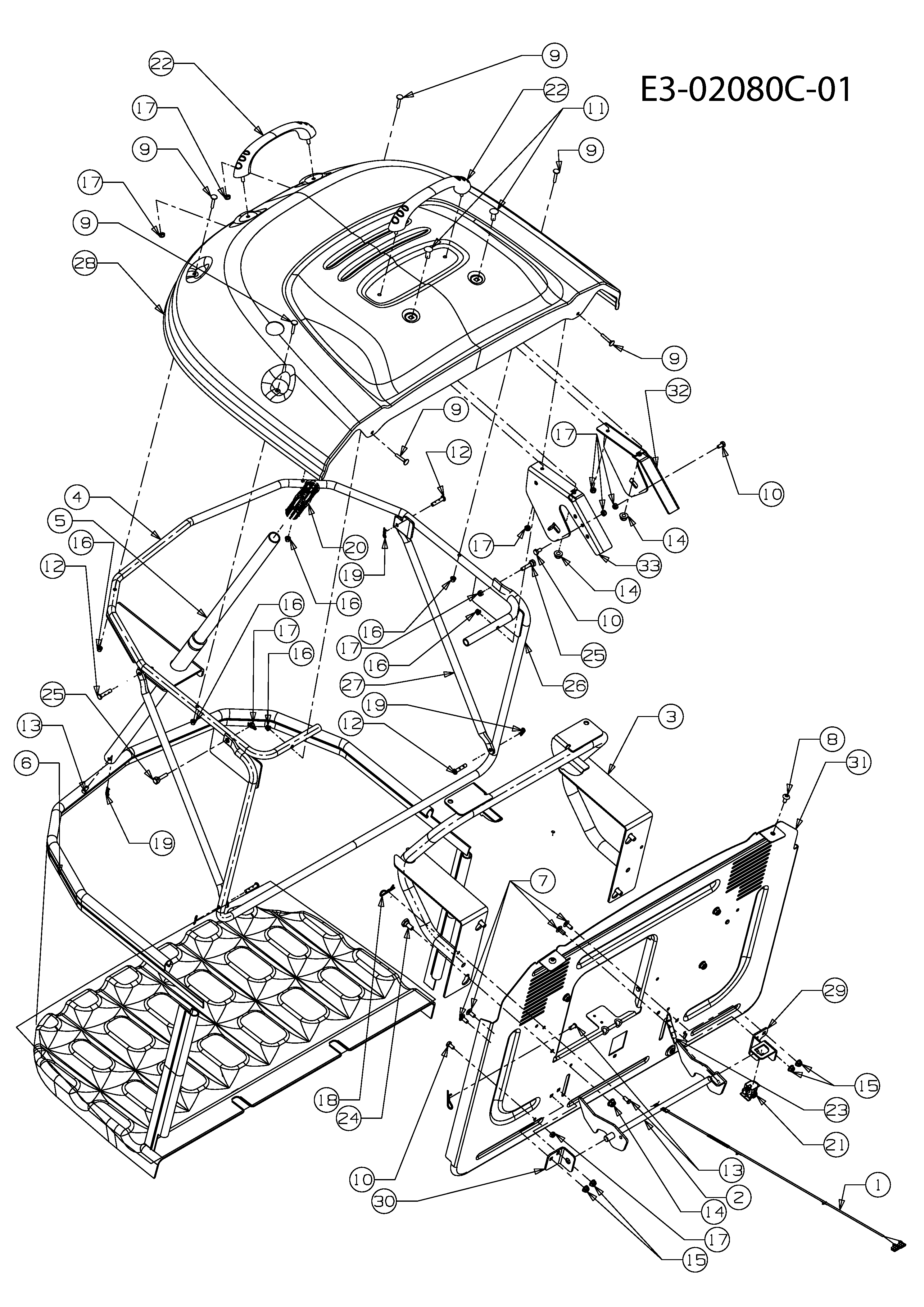 Efco, Rasentraktoren, Kommand 105/22 HPlus, 13AF49KN437 (2011), Grasfangvorrichtung, MTD Ersatzteil-Zeichnungen