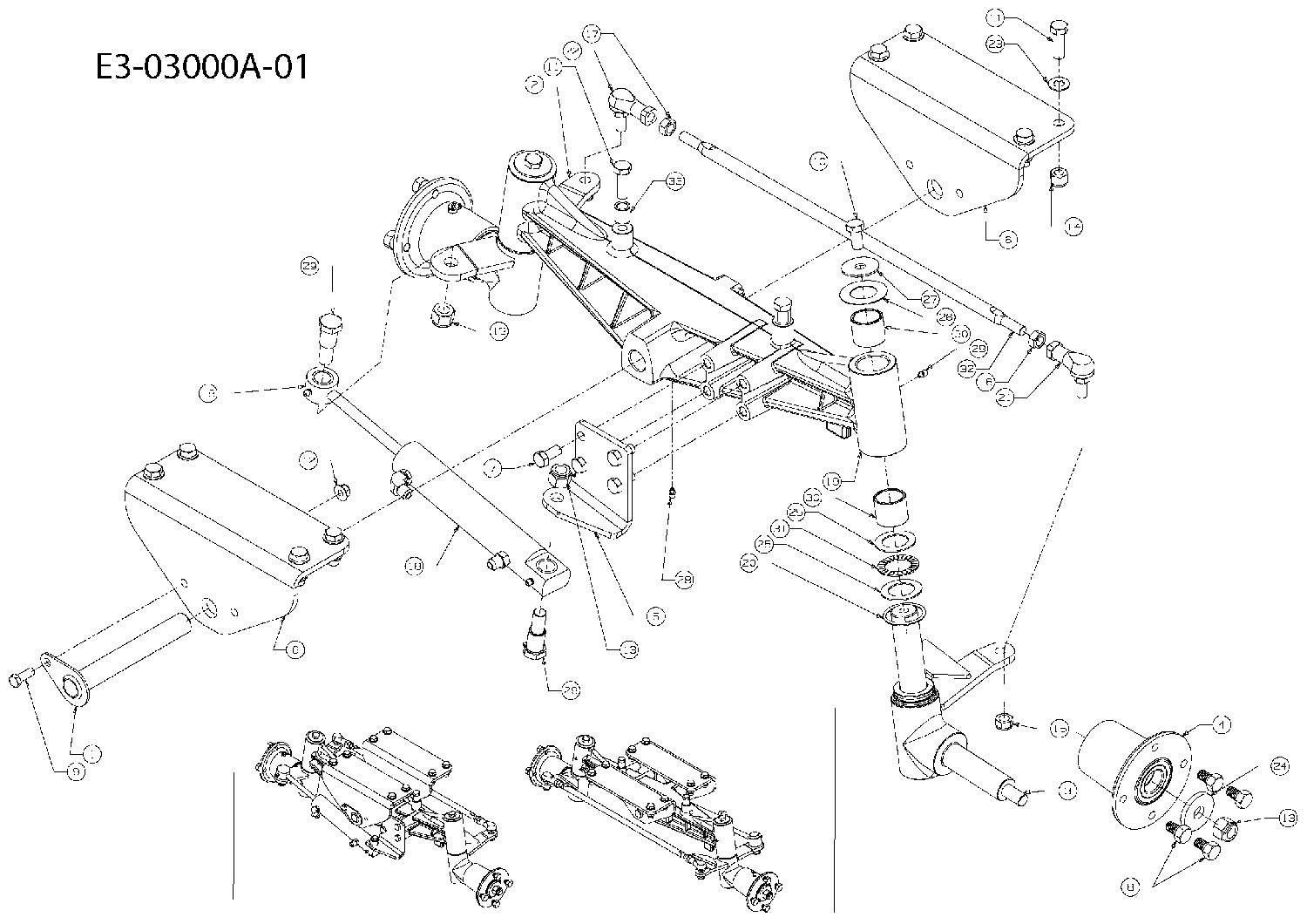 Cub Cadet, Kompakttraktoren, HDS 5264, 54AE52L-603 (2007), Vorderachse, MTD Ersatzteil-Zeichnungen