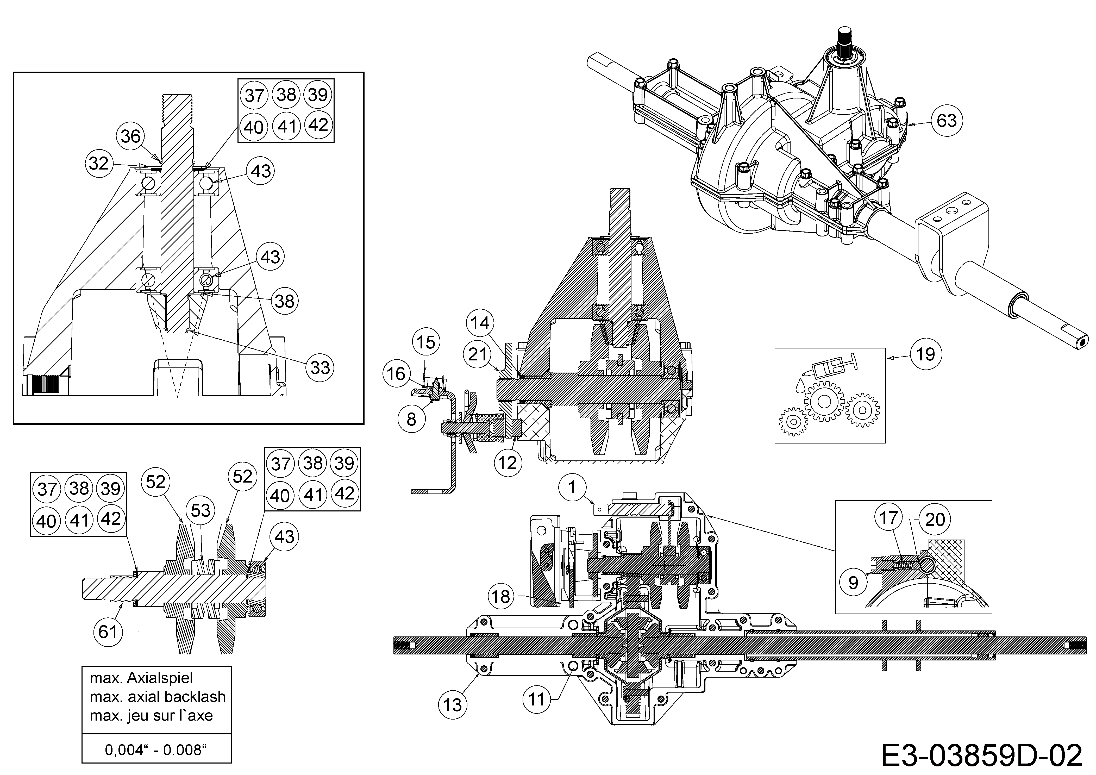 Efco, Rasentraktoren, Kommand 80/12,5 T, 13AH77KC637 (2010), Getriebe, MTD Ersatzteil-Zeichnungen