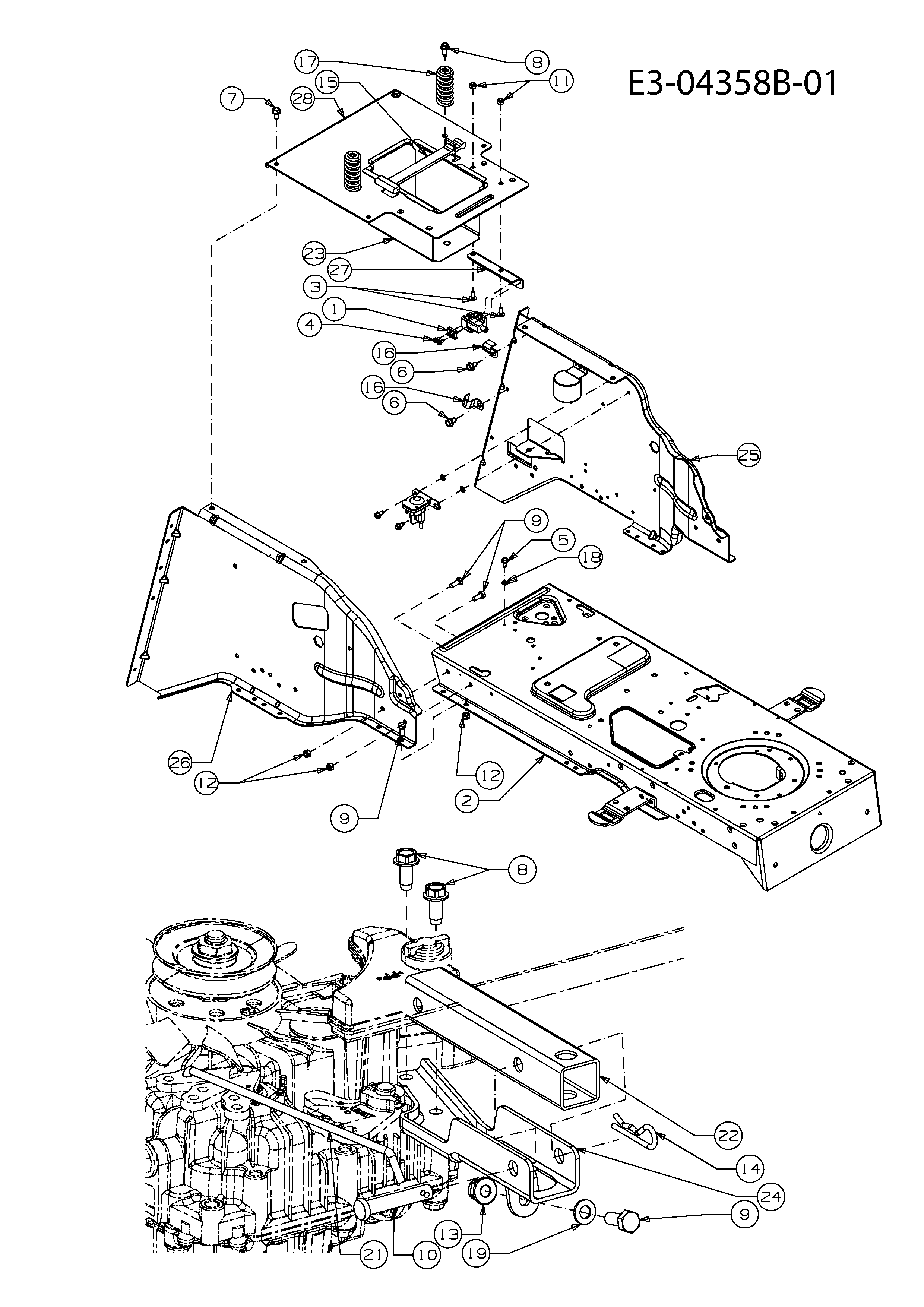 Massey Ferguson, Rasentraktoren, MF 48-25 RD, 13CI51CJ695 (2009), Anhängekupplung, Rahmen, MTD Ersatzteil-Zeichnungen