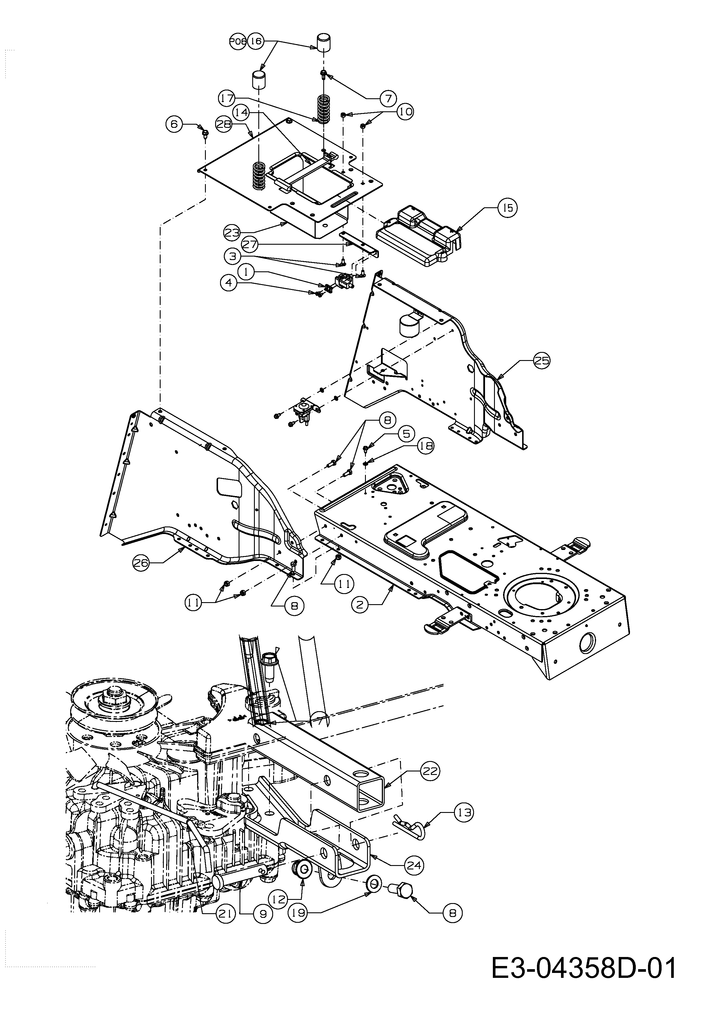 Yard-Man, Rasentraktoren, HN 5185, 13CJ51YN643 (2011), Anhängekupplung, Rahmen, MTD Ersatzteil-Zeichnungen