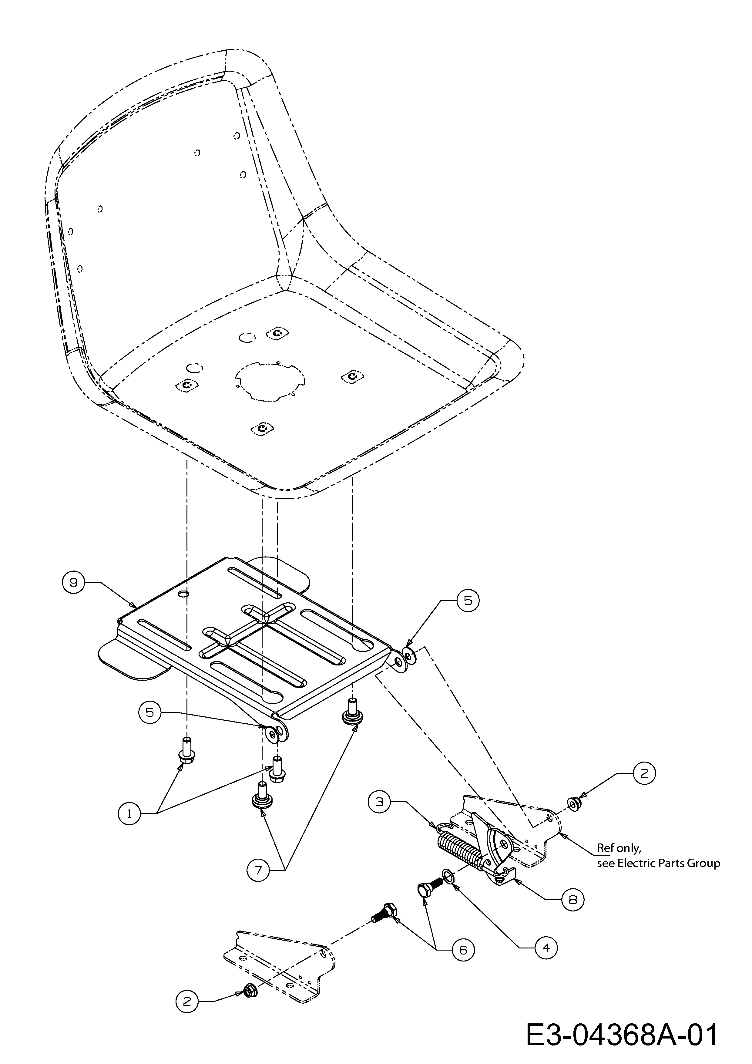 Raiffeisen, Rasentraktoren, RMS 7145-96 T, 13AM777F628 (2008), Sitzträger, MTD Ersatzteil-Zeichnungen
