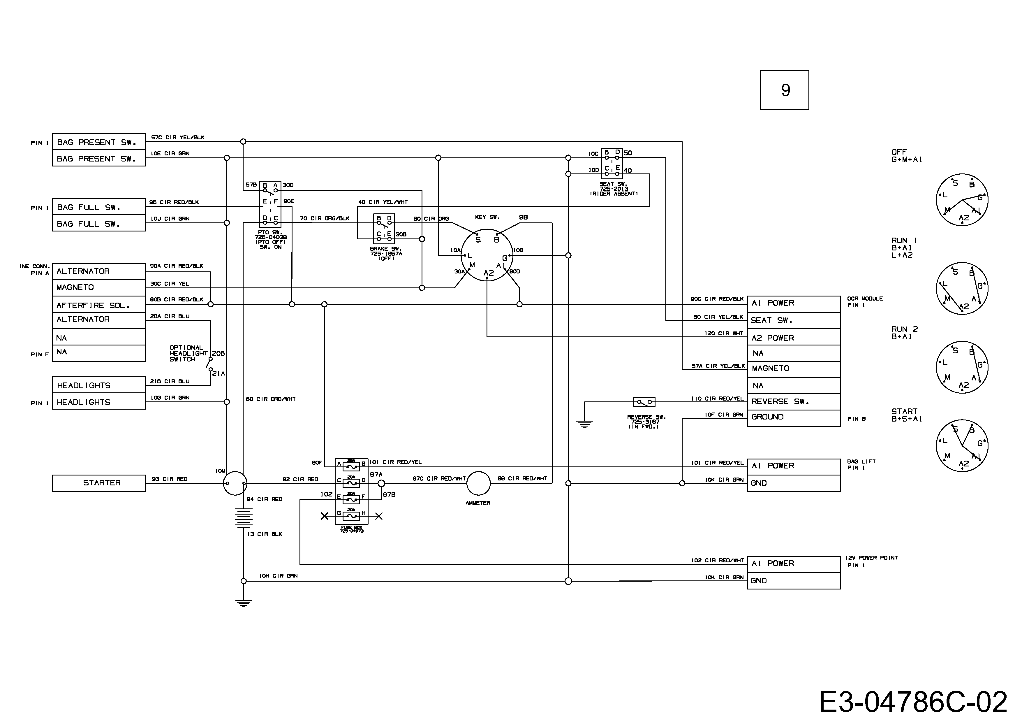 Efco, Rasentraktoren, Kommand 105/17,5 HPlus, 13AN49KN637 (2009), Schaltplan, MTD Ersatzteil-Zeichnungen