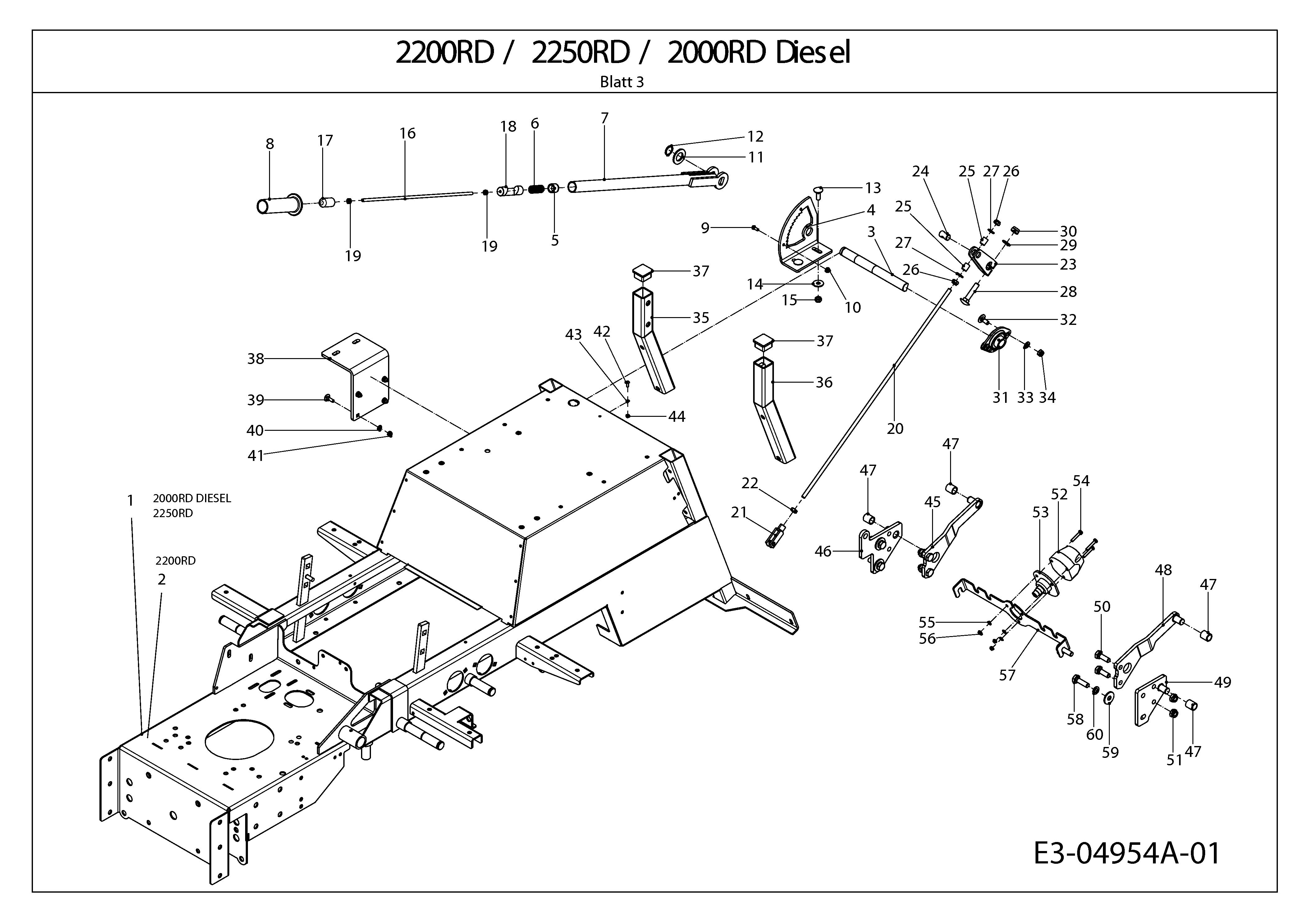 Cub Cadet, Kompakttraktoren, CC 2200 RD 2 WD, 54A1F2Q-603 (2008), Rahmen, MTD Ersatzteil-Zeichnungen