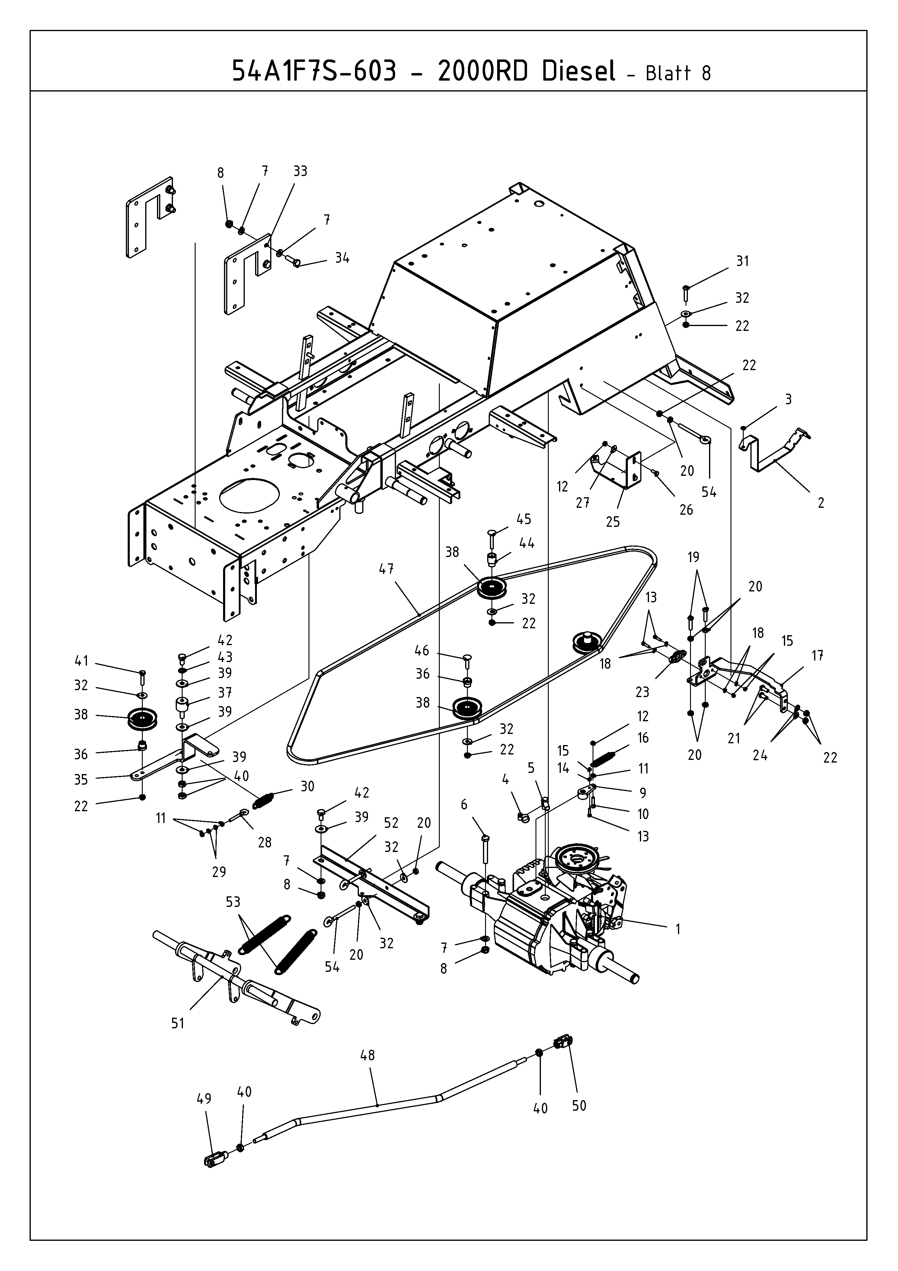 Cub Cadet, Kompakttraktoren, CC 2000 RD, 54A1F7S-603 (2009), Fahrantrieb, Mähwerksaushebung, MTD Ersatzteil-Zeichnungen