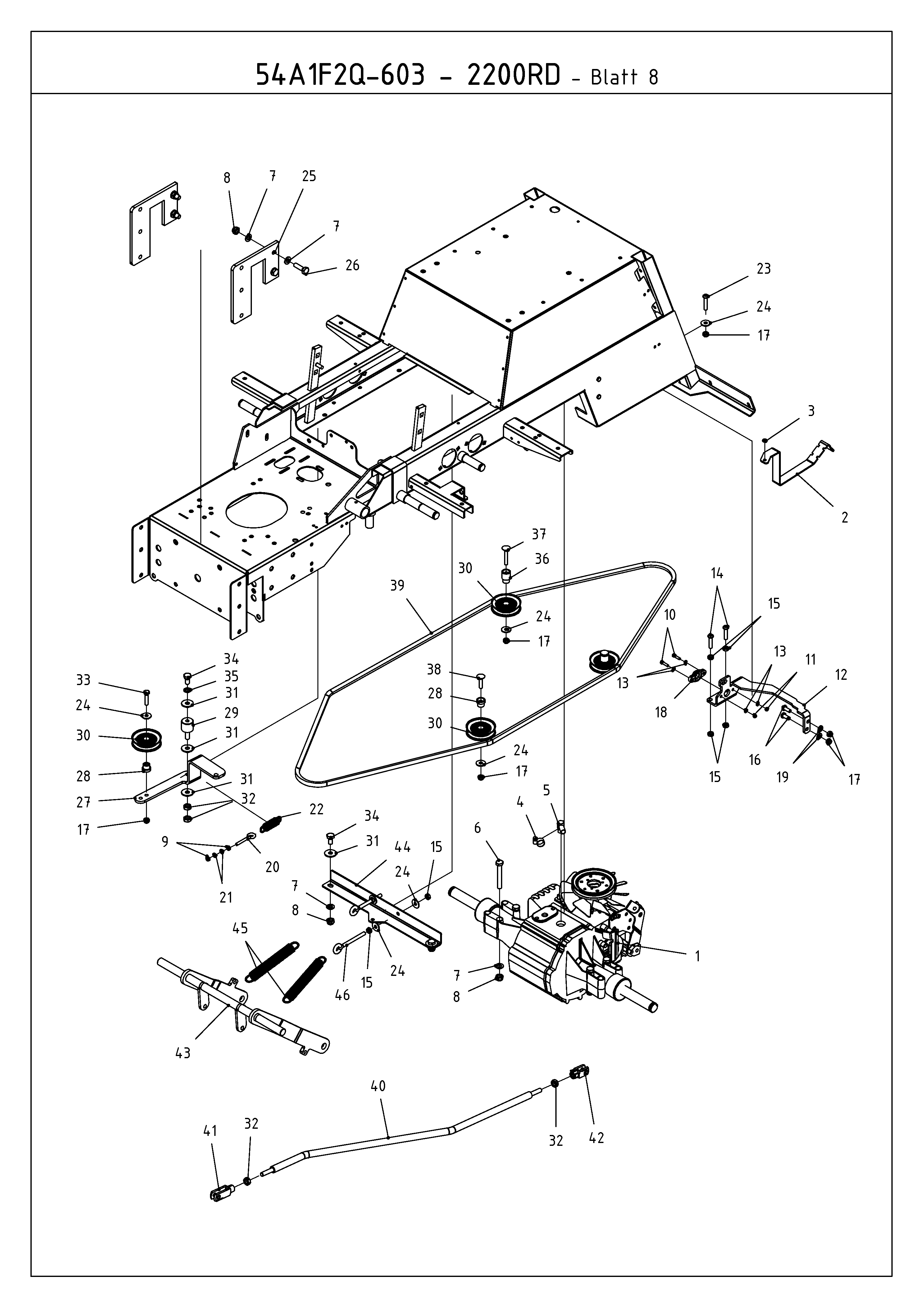 Cub Cadet, Kompakttraktoren, CC 2200 RD 2 WD, 54A1F2Q-603 (2009), Fahrantrieb, Mähwerksaushebung, MTD Ersatzteil-Zeichnungen