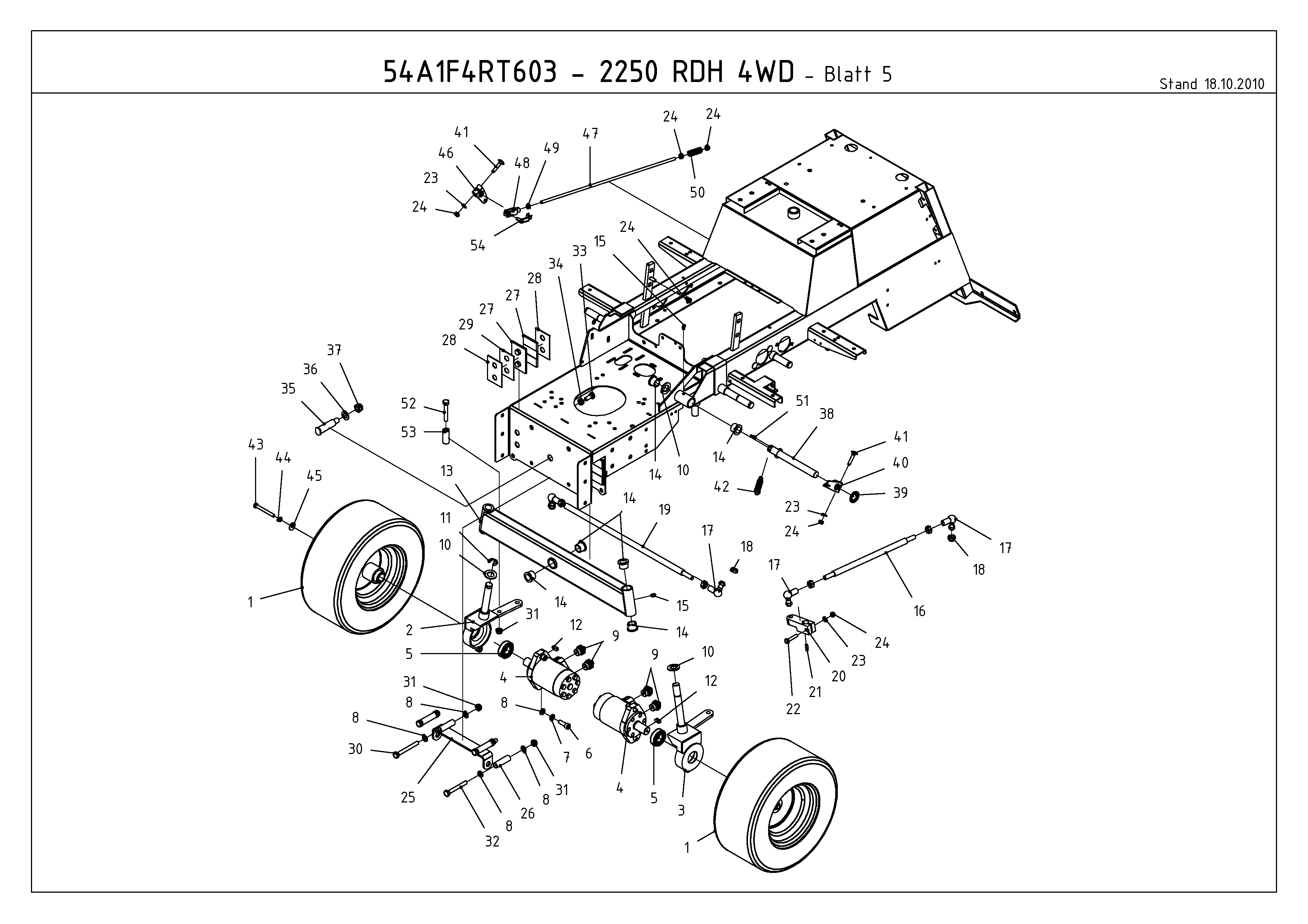 Cub Cadet, Kompakttraktoren, CC 2250 RDH 4 WD, 54A1F4RT603 (2011), Räder vorne, Vorderachse, MTD Ersatzteil-Zeichnungen