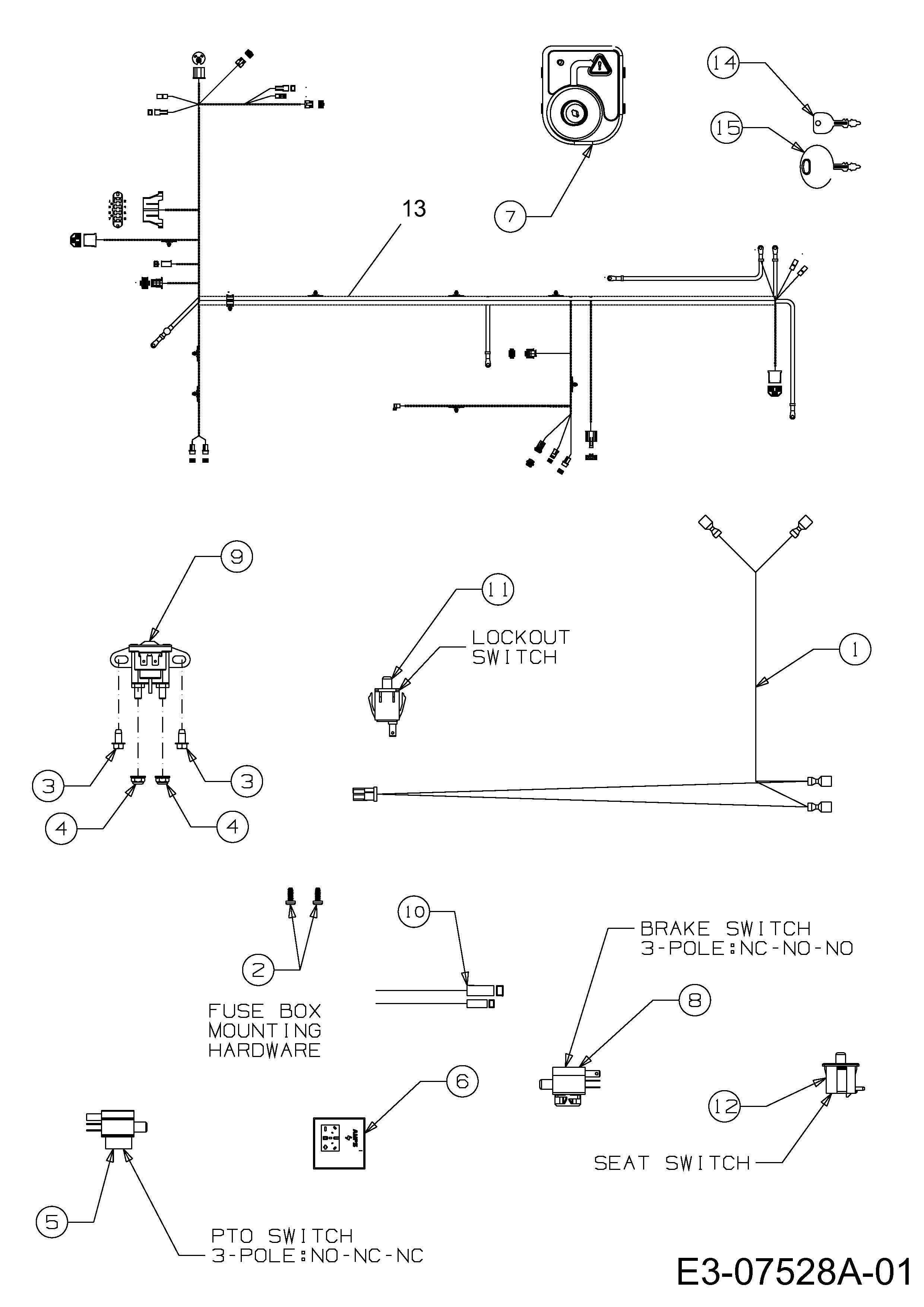 Efco, Rasentraktoren, Kommand 105/22 HPlus, 13AF99KN637 (2012), Elektroteile, MTD Ersatzteil-Zeichnungen