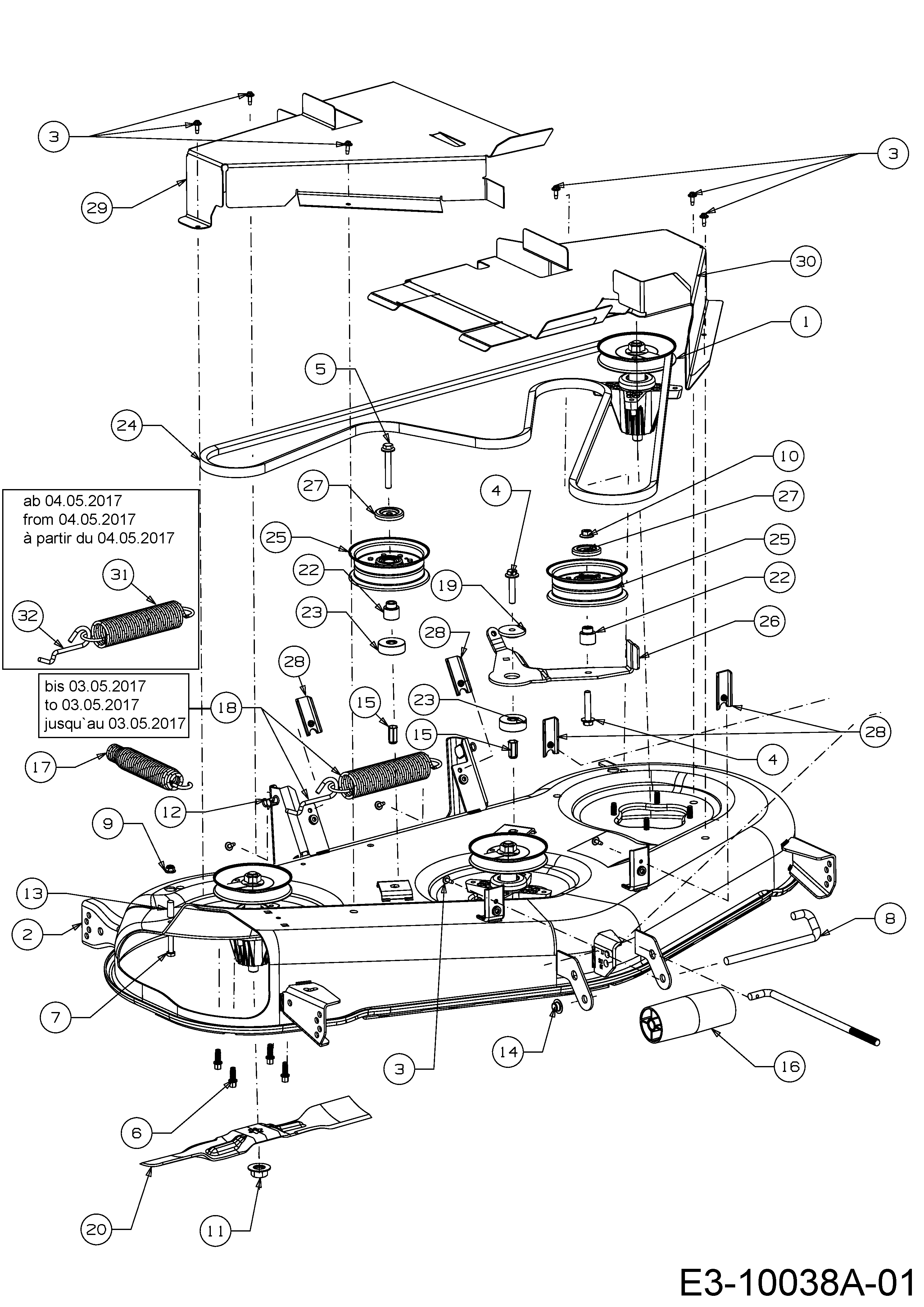 Cub Cadet, Gartentraktoren, XT 3 QS 127, 14AIA5CQ603 (2018), Mähwerk Q (50"/127cm), MTD Ersatzteil-Zeichnungen