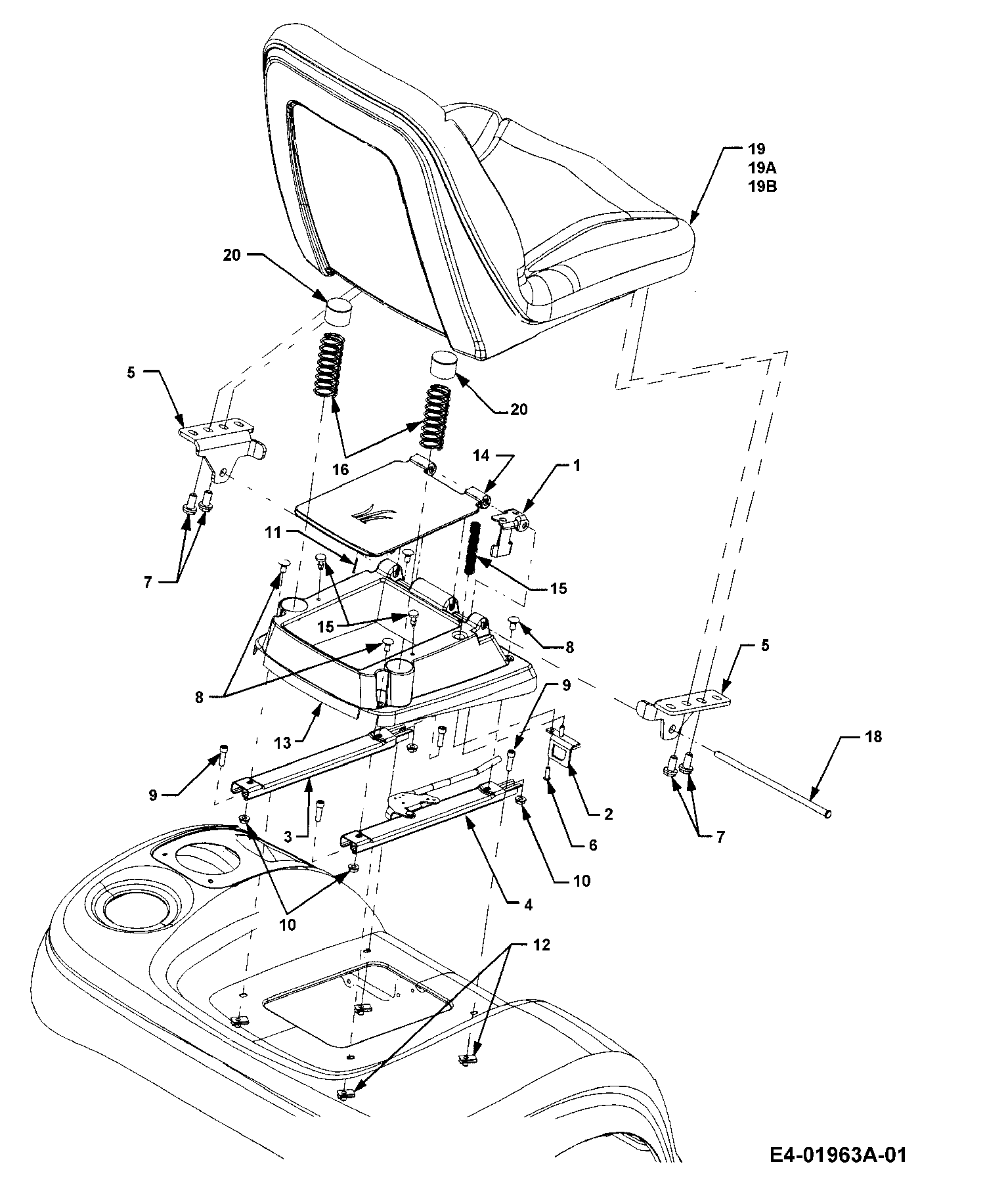 Cub Cadet, Gartentraktoren, HDS 3235, 14A-672-603 (2001), Sitz, Sitzträger, MTD Ersatzteil-Zeichnungen