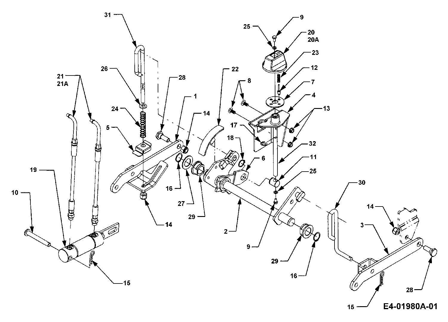 Cub Cadet, Gartentraktoren, HDS 3235, 14A-676-100 (1998), Mähwerksaushebung, MTD Ersatzteil-Zeichnungen