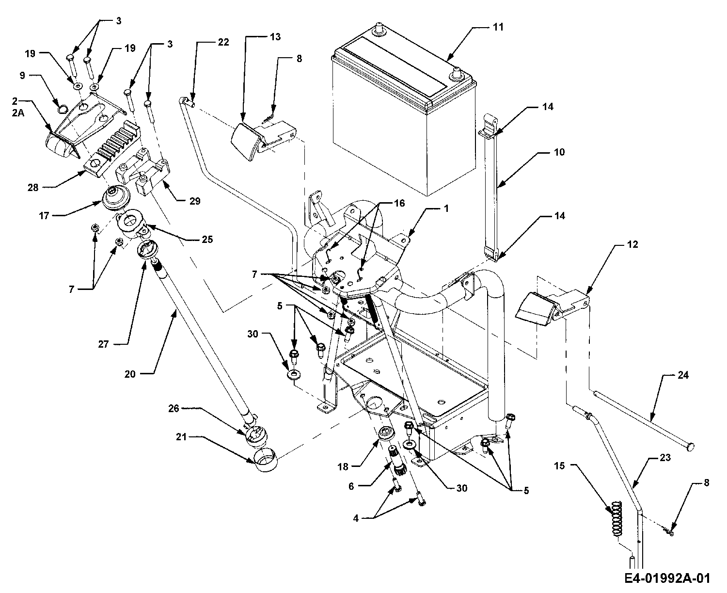 Cub Cadet, Gartentraktoren, HDS 3235, 14A-676-603 (1999), Batterie, Lenksäule, MTD Ersatzteil-Zeichnungen