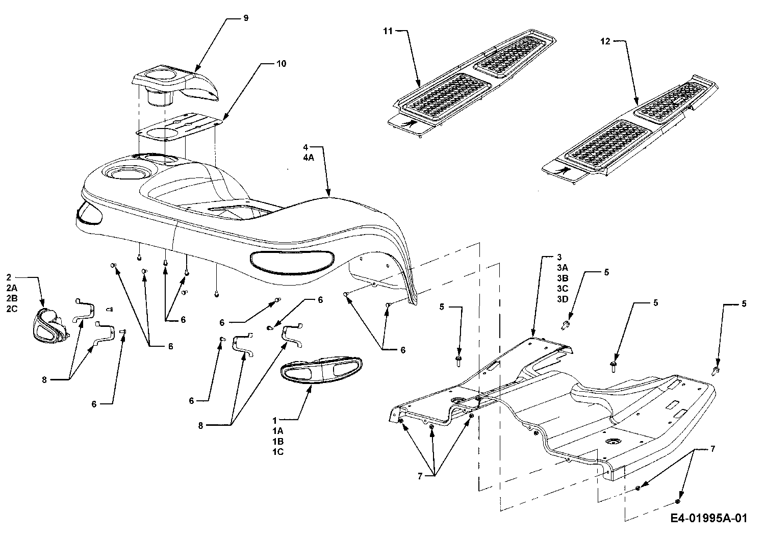 Cub Cadet, Gartentraktoren, HDS 3235, 14A-676-100 (1998), Sitzwanne, Trittbrett, MTD Ersatzteil-Zeichnungen